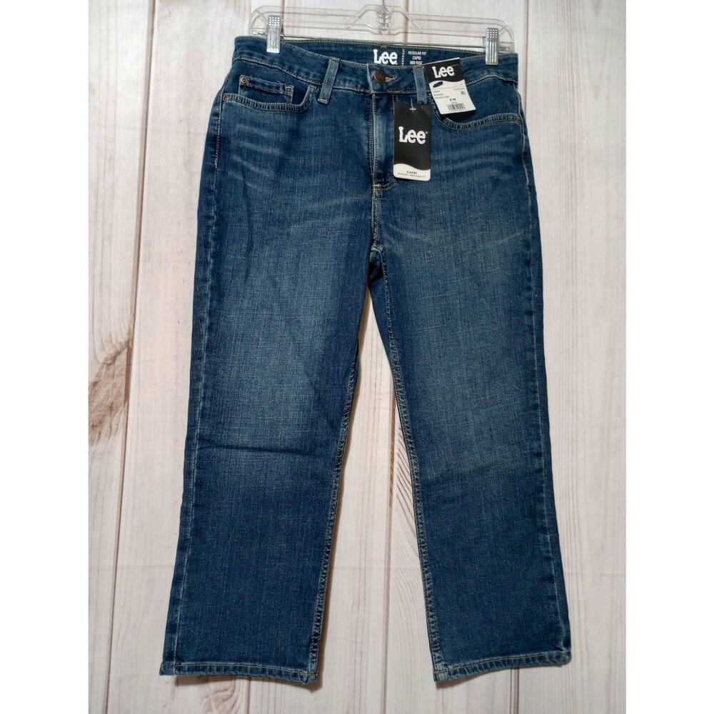 Lee Jeans Womens 8 Medium‎ Blue Regular Fit Capri Mid Rise Stretch Denim Pants